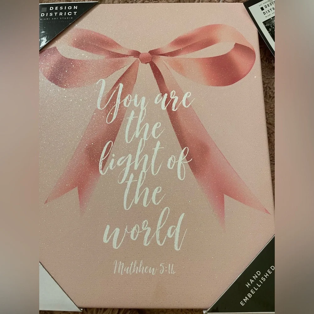 NWT Design District Light of the World Pink Bow Wall Art Canvas
